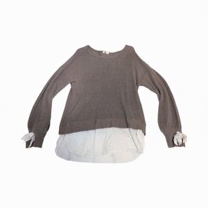 Moth Layered Tan Crewneck‎ Sweater with Shirttail Hem  Size M